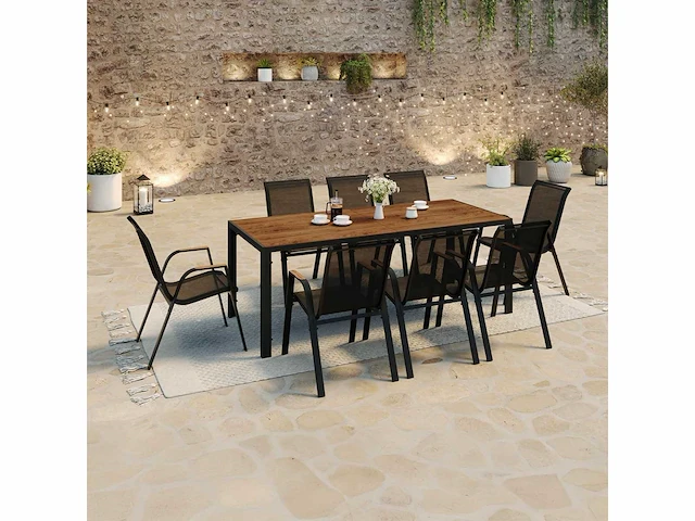 Tuinmeubelen - tafel 190 cm - 8 stapelbare stoelen - afbeelding 2 van  9