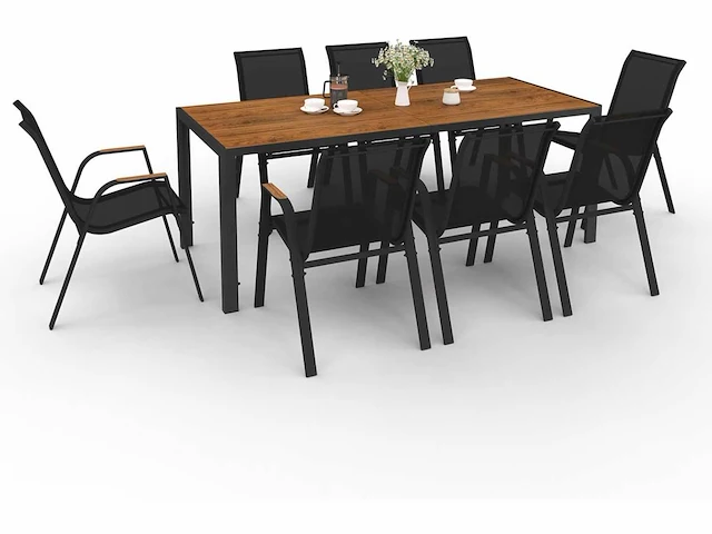 Tuinmeubelen - tafel 190 cm - 8 stapelbare stoelen - afbeelding 3 van  9