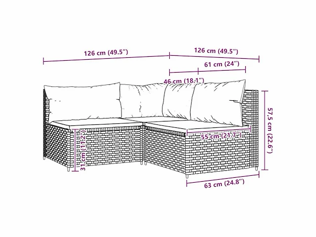 Tuinmeubelen 3 stuks met kussens grijs hars geweven - afbeelding 2 van  10