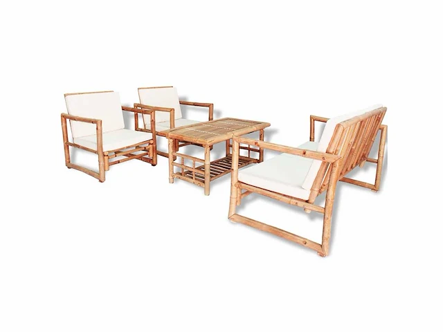 Tuinmeubelen 4 stuks met bamboe kussens - gratis verzending alleen in belgië - afbeelding 1 van  8