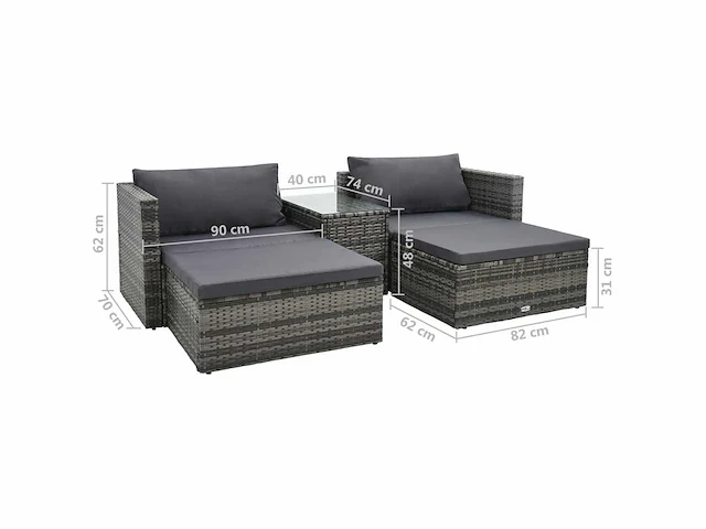 Tuinmeubelen 5 delig met kussens hars gevlochten grijs - afbeelding 7 van  7
