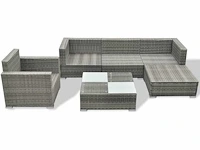 Tuinmeubelen 6 stuks met grijze geweven hars kussens - afbeelding 5 van  9