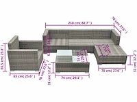 Tuinmeubelen 6 stuks met grijze geweven hars kussens - afbeelding 9 van  9