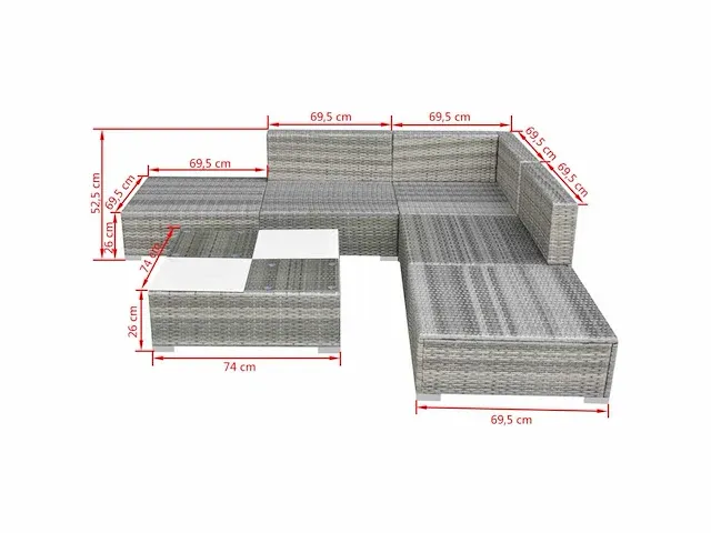 Tuinmeubelen 6 stuks met kussens hars gevlochten grijs - afbeelding 5 van  5