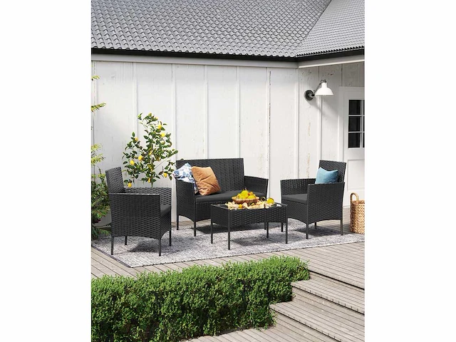 Tuinmeubelen gevlochten oppervlak pe outdoor zwart en grijs - afbeelding 1 van  5