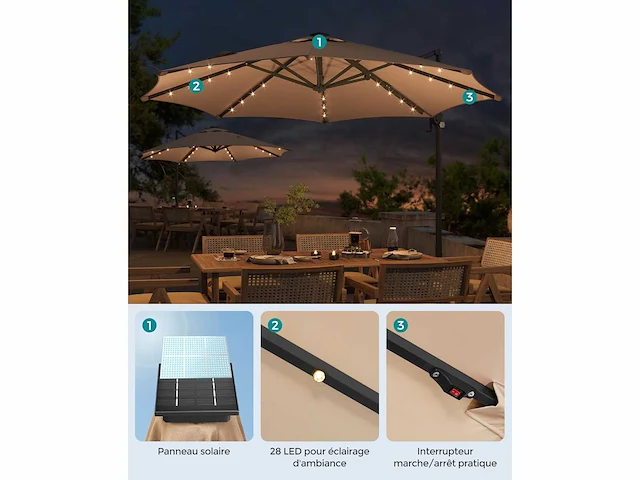 Tuinparasol 300 cm, 28 solar leds, upf 50+ - afbeelding 2 van  4
