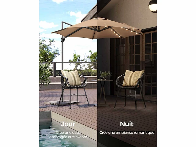 Tuinparasol 300 cm, 28 solar leds, upf 50+ - afbeelding 3 van  4
