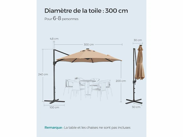 Tuinparasol 300 cm, 28 solar leds, upf 50+ - afbeelding 4 van  4