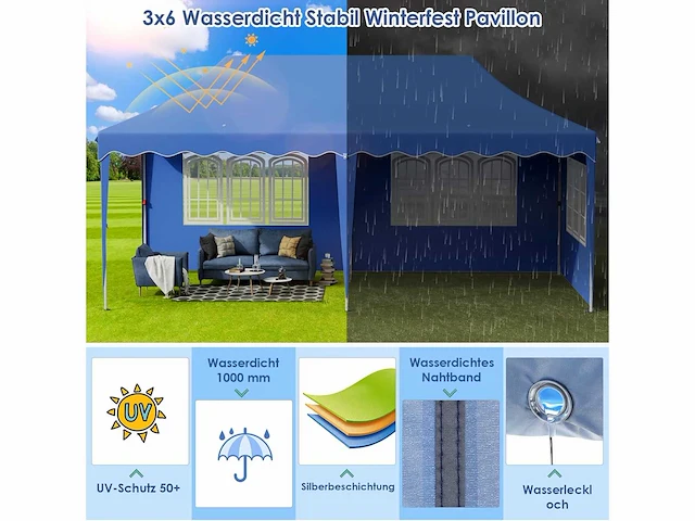 Tuinpaviljoen - opvouwbaar 3 x 6 - 6 wanden - afbeelding 6 van  9
