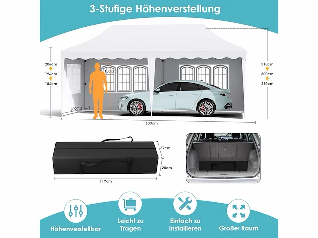 Tuinpaviljoen voor buiten - 3x6m - wit - afbeelding 3 van  6