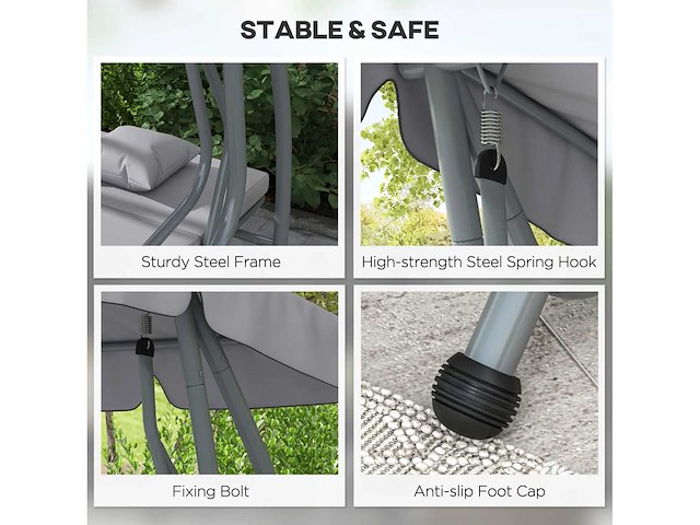 Tuinschommel voor drie personen, met verstelbare luifel - afbeelding 7 van  18