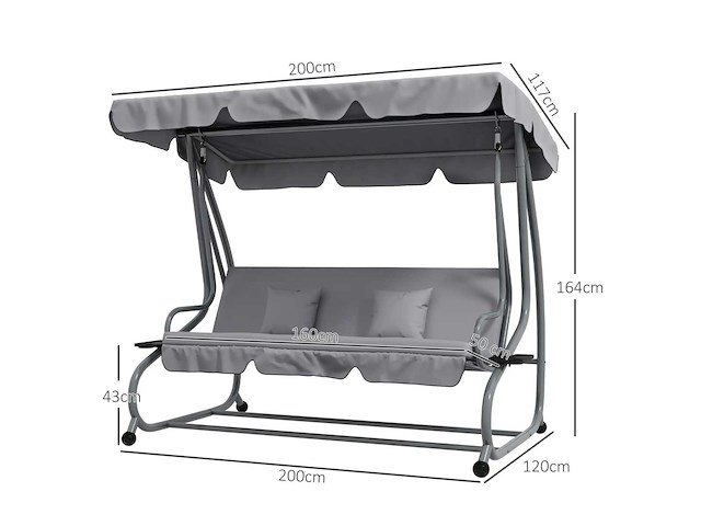 Tuinschommel voor drie personen, met verstelbare luifel - afbeelding 12 van  18