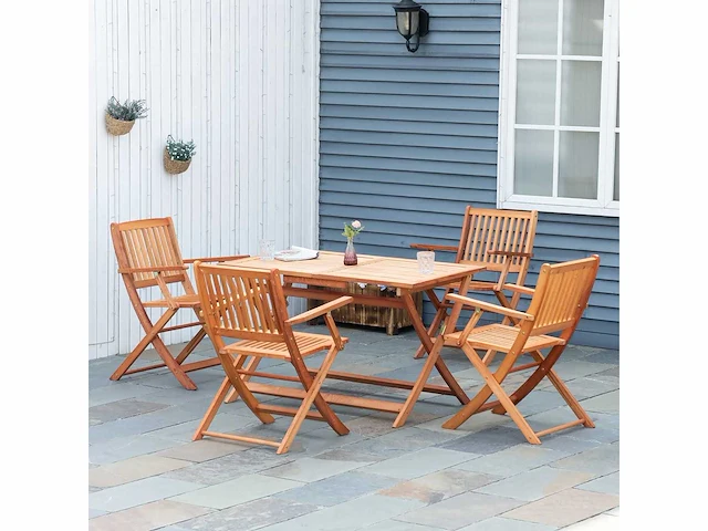 Tuinset 1 tafel en 4 klapstoelen 5-delig populierenhout tuinmeubelen voor 4 personen - armleuningen - afm. 120l x 70b x 72h cm - afbeelding 1 van  9