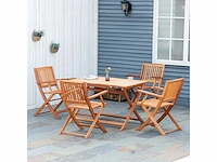 Tuinset 1 tafel en 4 klapstoelen 5-delig populierenhout tuinmeubelen voor 4 personen - armleuningen - afm. 120l x 70b x 72h cm - afbeelding 1 van  9