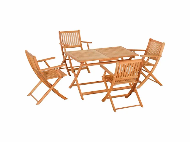 Tuinset 1 tafel en 4 klapstoelen 5-delig populierenhout tuinmeubelen voor 4 personen - armleuningen - afm. 120l x 70b x 72h cm - afbeelding 2 van  9