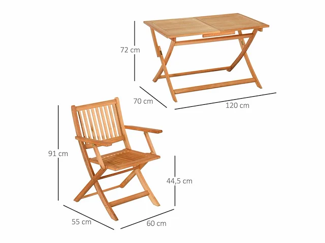Tuinset 1 tafel en 4 klapstoelen 5-delig populierenhout tuinmeubelen voor 4 personen - armleuningen - afm. 120l x 70b x 72h cm - afbeelding 3 van  9