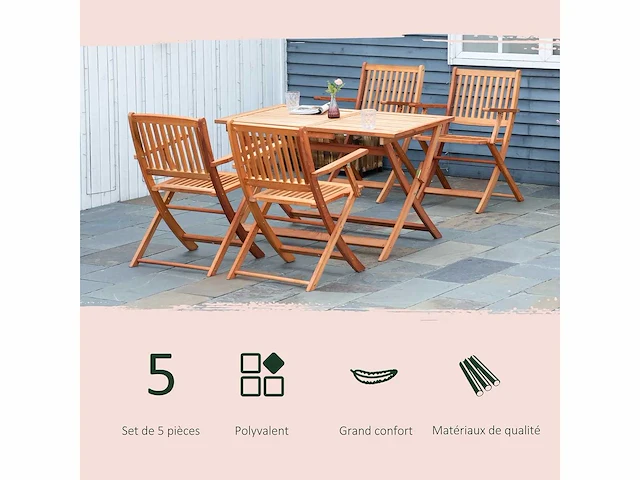 Tuinset 1 tafel en 4 klapstoelen 5-delig populierenhout tuinmeubelen voor 4 personen - armleuningen - afm. 120l x 70b x 72h cm - afbeelding 4 van  9