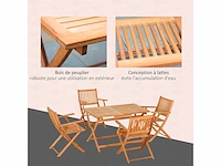 Tuinset 1 tafel en 4 klapstoelen 5-delig populierenhout tuinmeubelen voor 4 personen - armleuningen - afm. 120l x 70b x 72h cm - afbeelding 5 van  9