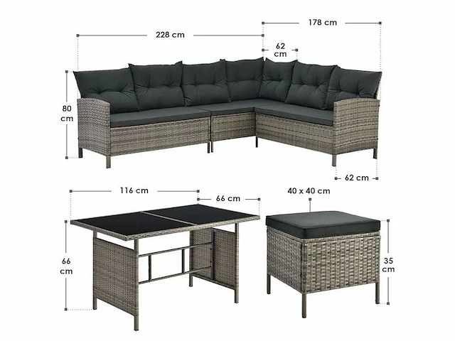 Tuinset met bank, tafel en 2 krukken - afbeelding 7 van  7