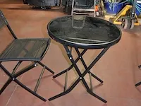 Tuinset zwart bestaande uit 2 ronde plooitafeltjes, 8 plooistoelen - afbeelding 7 van  7