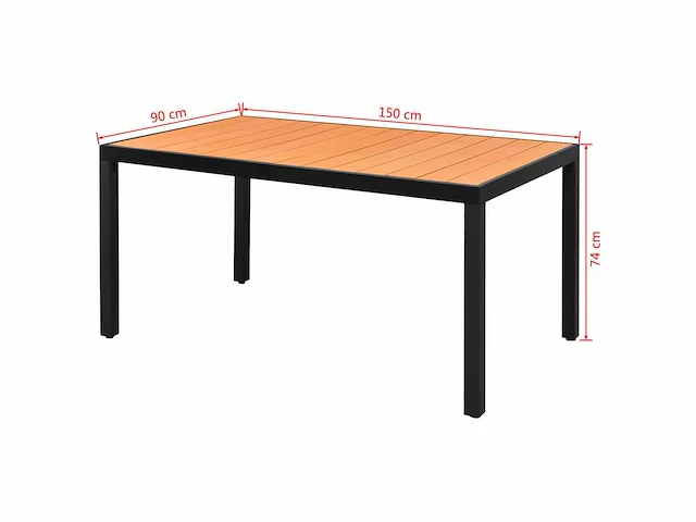 Tuintafel bruin 150 x 90 x 74 cm aluminium en wpc - afbeelding 4 van  4
