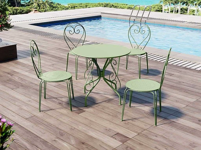 Tuintafel d.80 cm in smeedijzeren metaal - amandelgroen - afbeelding 1 van  2