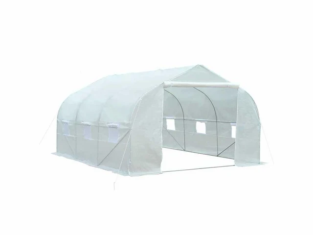 Tuintunnel kas 13,31 m² zon. 4.5l x 3w x 2h m deur + 6 oprolbare ramen gegalvaniseerd stalen pe-zeildoek hoog - dichtheid wit - afbeelding 1 van  9