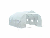 Tuintunnel kas 13,31 m² zon. 4.5l x 3w x 2h m deur + 6 oprolbare ramen gegalvaniseerd stalen pe-zeildoek hoog - dichtheid wit - afbeelding 1 van  9