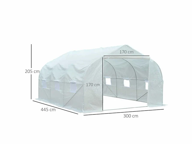 Tuintunnel kas 13,31 m² zon. 4.5l x 3w x 2h m deur + 6 oprolbare ramen gegalvaniseerd stalen pe-zeildoek hoog - dichtheid wit - afbeelding 2 van  9