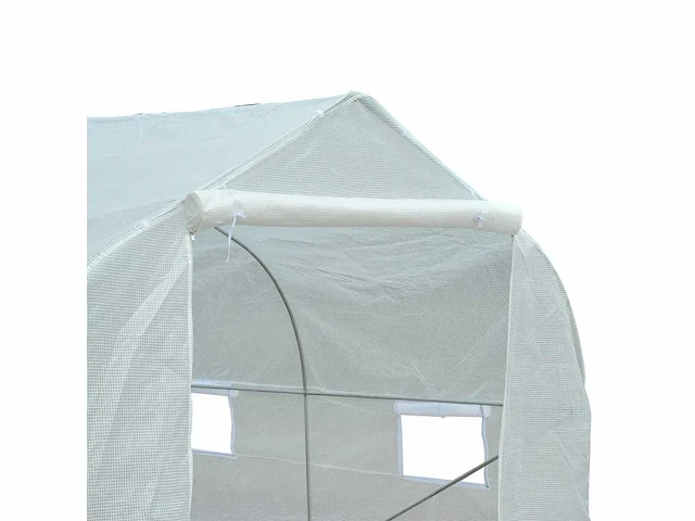 Tuintunnel kas 13,31 m² zon. 4.5l x 3w x 2h m deur + 6 oprolbare ramen gegalvaniseerd stalen pe-zeildoek hoog - dichtheid wit - afbeelding 7 van  9
