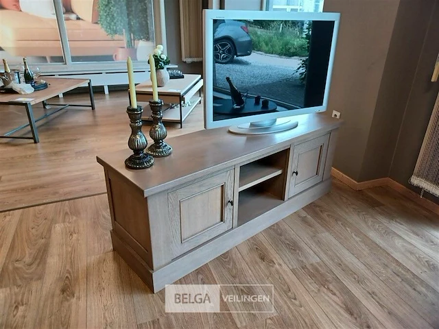 Tv-commode massief eik - met 2 deuren, open vak - afbeelding 2 van  2