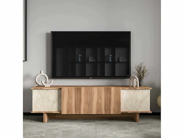 Tv-meubel - beige-walnoot travertijn - afbeelding 11 van  14