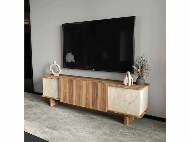 Tv-meubel - beige-walnoot travertijn - afbeelding 9 van  14