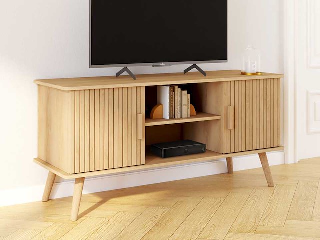 Tv-meubel - lattenbodem 2 deuren + planken l110cm - afbeelding 1 van  7