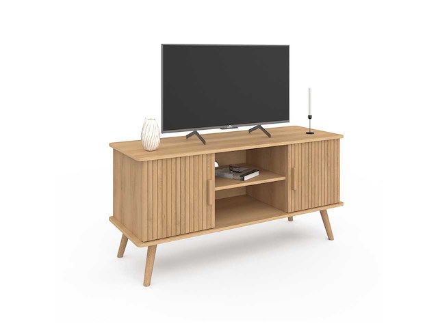 Tv-meubel - lattenbodem 2 deuren + planken l110cm - afbeelding 3 van  7