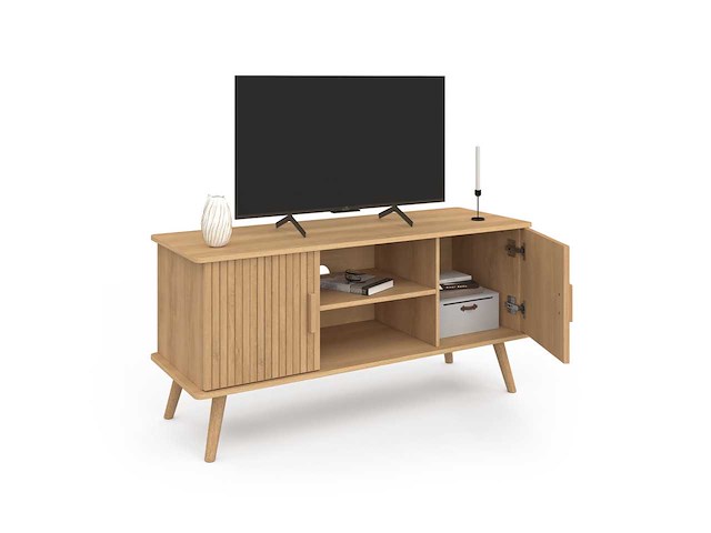 Tv-meubel - lattenbodem 2 deuren + planken l110cm - afbeelding 4 van  7