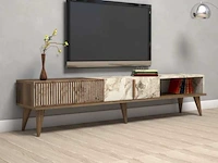 Tv-meubel - melamine - walnoot en wit marmer - afbeelding 1 van  7
