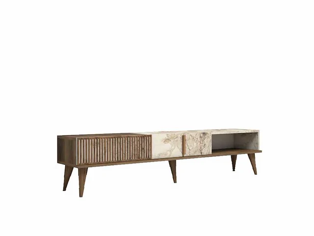 Tv-meubel - melamine - walnoot en wit marmer - afbeelding 2 van  7