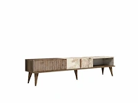 Tv-meubel - melamine - walnoot en wit marmer - afbeelding 2 van  7