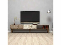Tv-meubel - melamine - walnoot en wit marmer - afbeelding 3 van  7