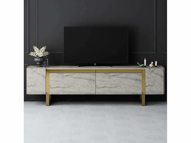 Tv-meubel - travertijn grijs-goud - afbeelding 4 van  6