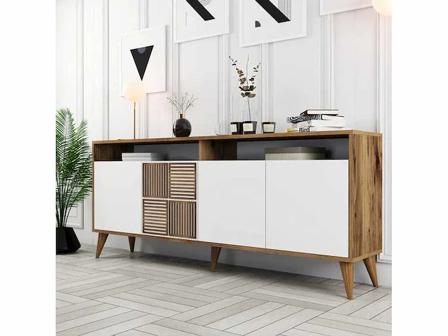 Tv-meubel 180 cm - walnoot en wit - afbeelding 2 van  6