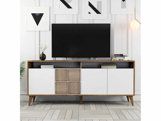 Tv-meubel 180 cm - walnoot en wit - afbeelding 3 van  6