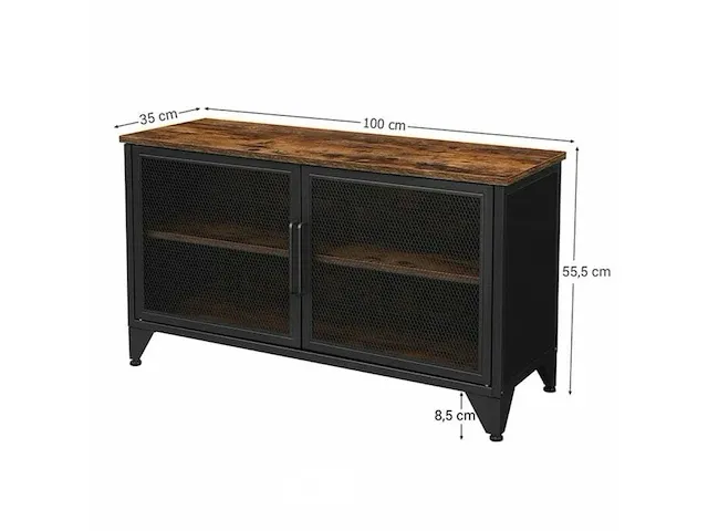 Tv meubel met 2 deuren - gaasdeuren - bruin/zwart - 100x35x55,5 - afbeelding 3 van  3