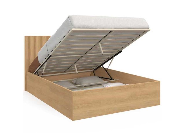 Tweepersoons kistbed 140 x 190 cm met hoofdeinde en bedbodem met lattenbodem en houteffect - afbeelding 3 van  7