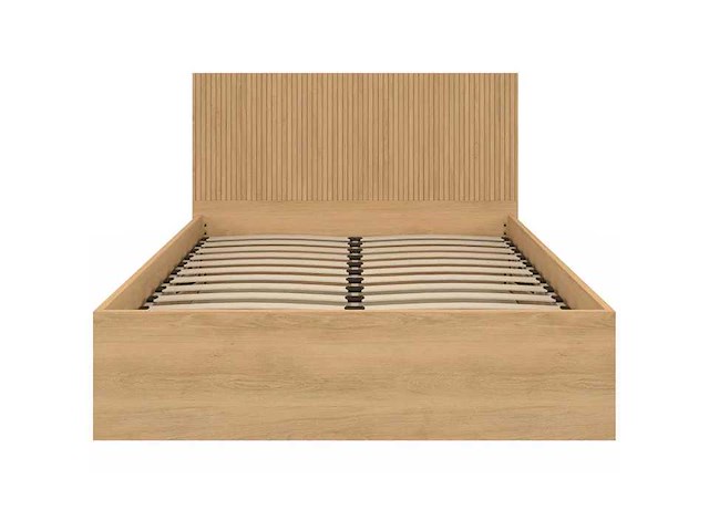 Tweepersoons kistbed 140 x 190 cm met hoofdeinde en bedbodem met lattenbodem en houteffect - afbeelding 4 van  7