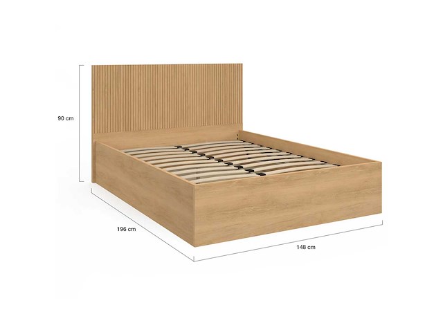 Tweepersoons kistbed 140 x 190 cm met hoofdeinde en bedbodem met lattenbodem en houteffect - afbeelding 5 van  7