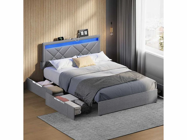 Tweepersoonsbed -140 x 190 cm - led - metaal - afbeelding 2 van  8