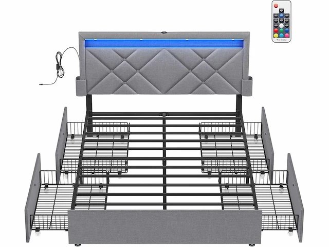 Tweepersoonsbed -140 x 190 cm - led - metaal - afbeelding 4 van  8