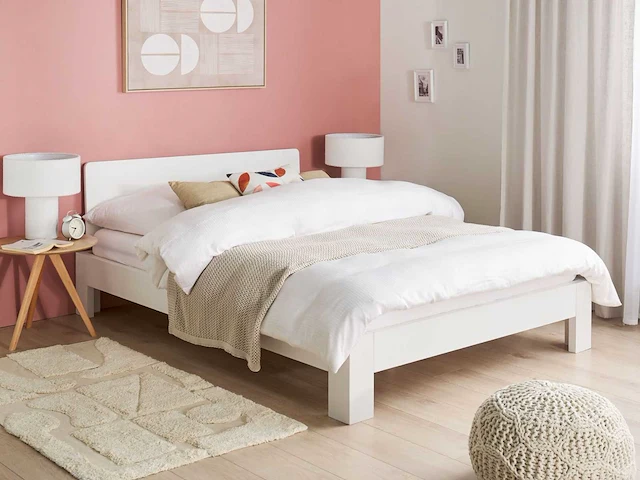 Tweepersoonsbed 140 x 200 cm in wit hout - afbeelding 1 van  8